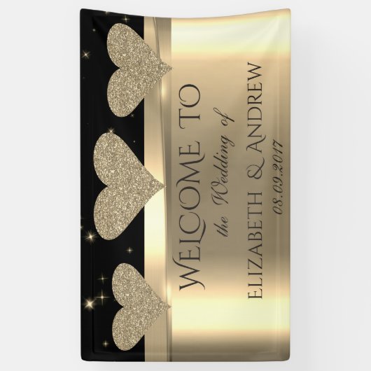 Elegant Shiny Gold Glitter Hearts Wedding Banner (Verticaal)