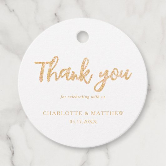 Elegant Shiny Gold Glitter Wedding Favor Labels (Voorkant)