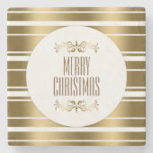 Elegant Shiny Gold Stripes Merry Kerstmis Stenen Onderzetter (Voorkant)