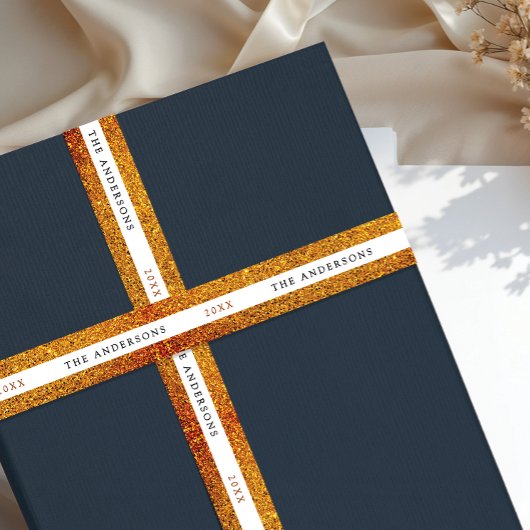 Elegant Shiny Gold White Sparkle Glitter Name Typo Satijnen Lint