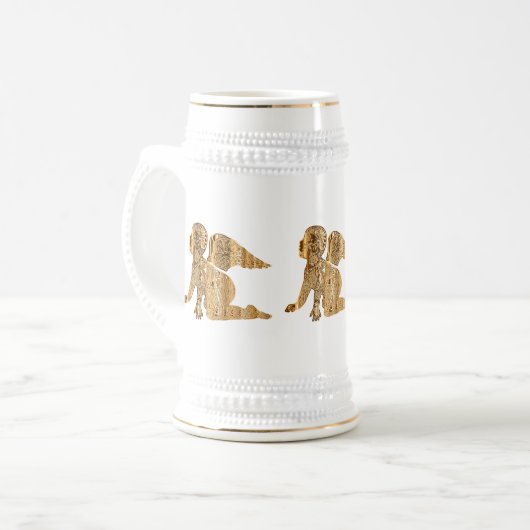 Elegant Shiny Golden Angels Heavenly White Bierpul (Voorkant links)