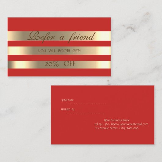 Elegant Shiny, Red, Gold Striped Reference Kaart (Voorkant / Achterkant)