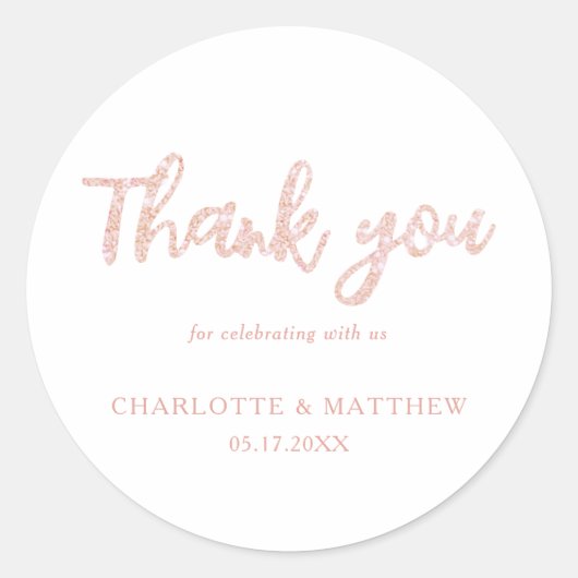 Elegant Shiny Roos Gold Glitter Wedding Ronde Sticker (Voorkant)