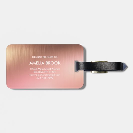 Elegant Shiny Rose Gold Metal Texture Background Bagagelabel (Achterkant horizontaal)