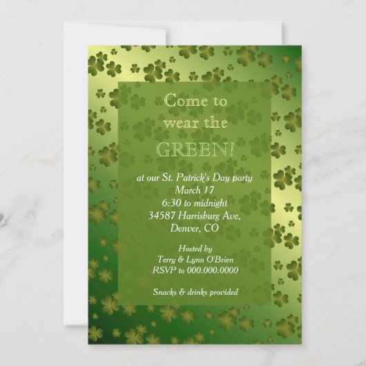 Elegant Shiny Shamrock St Patricks Day Party Kaart (Voorkant)