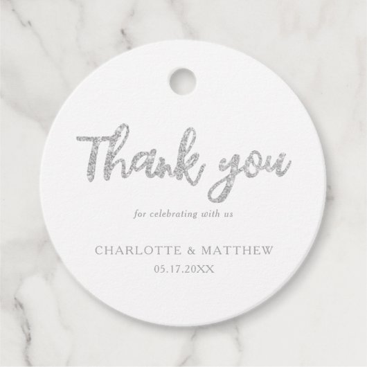 Elegant Shiny Silver Glitter Wedding Favor Labels (Voorkant)