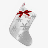 Elegant Shiny Snowflakes, Red Bow-gepersonaliseerd Kleine Kerstsok (Voorkant (Hangend))