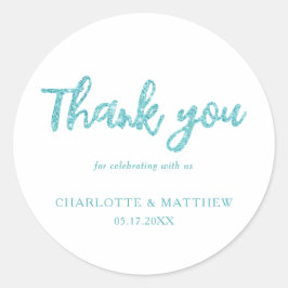 Elegant Shiny Turquoise Glitter Wedding Ronde Sticker