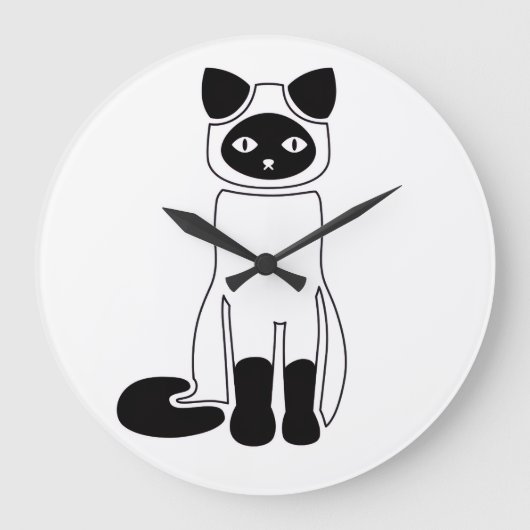 Elegant Siamese Cat Clock – Minimalist Cat Art Grote Klok (Voorkant)