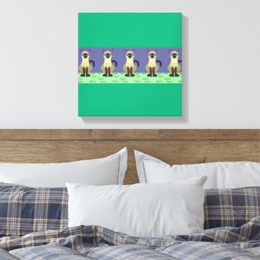 Elegant Siamese Cats in the Grass Canvas Print (Insitu (Slaapkamer))