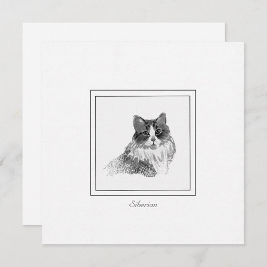 Elegant Siberische kat schetsen in houtskool en al Notitiekaartje (Voorkant / Achterkant)