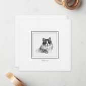 Elegant Siberische kat schetsen in houtskool en al Notitiekaartje (Voorkant / Achterkant in situ)