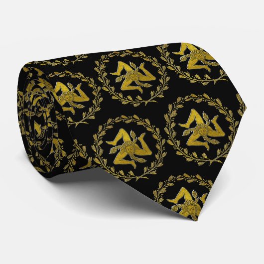 Elegant Sicilian Trinacria and Olive Wreath Stropdas (Opgerold)