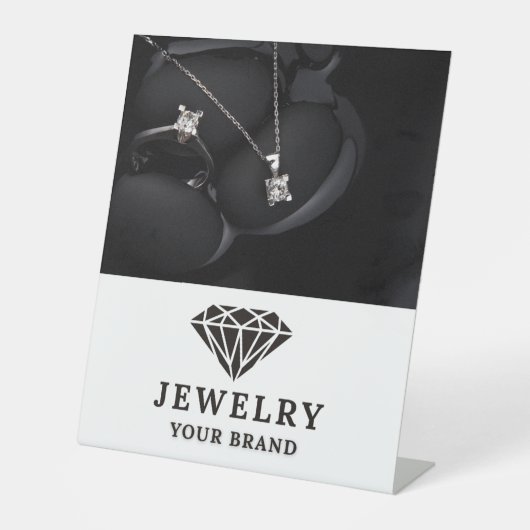 Elegant sieraden display Kaart Reclamebord Met Voetstuk (Voorkant)