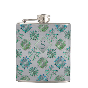 Elegant Sierlijk Blauw Groen Patroon Monogram Heupfles