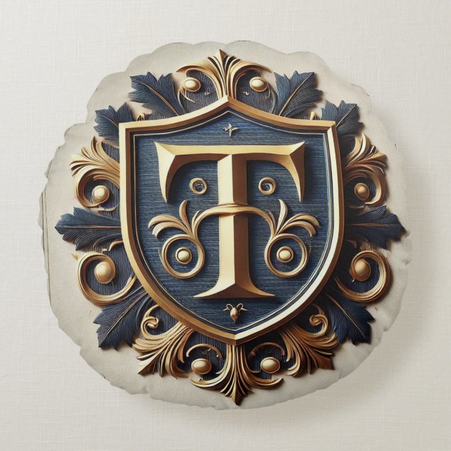 Elegant Sierlijk Heraldisch Schild Rond Kussen (Voorkant)