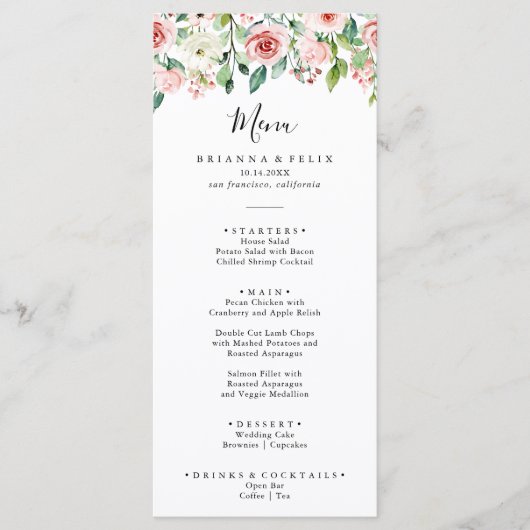 Elegant sierlijk herfst bloemendiner menu (Voorkant)