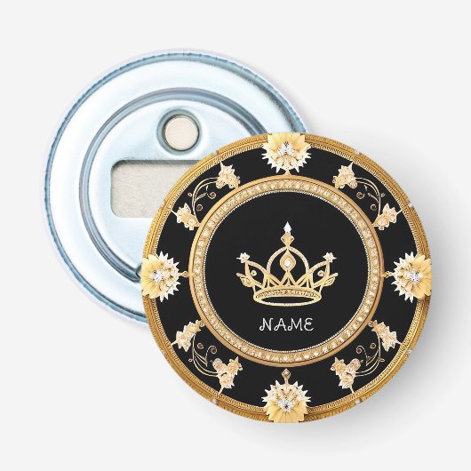 Elegant Sierlijk Koninklijk Kroonsymbool Button Flesopener (Voorkant)