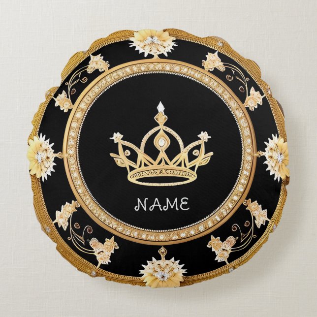 Elegant Sierlijk Koninklijk Kroonsymbool Rond Kussen (Voorkant)