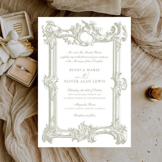 Elegant Sierlijk Lijst Bruiloft Kaart