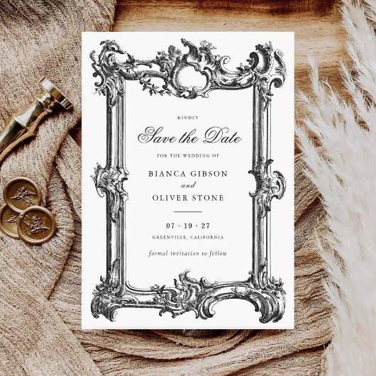 Elegant Sierlijk Lijst Bruiloft Opslagdatum Kaart