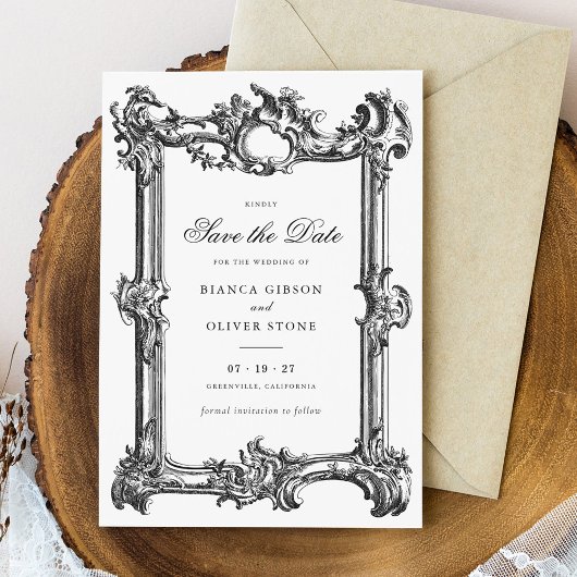 Elegant Sierlijk Lijst Bruiloft Opslagdatum Kaart