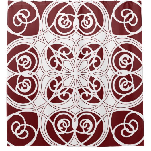 Elegant, sierlijk, modern, bogundy, wit douchegordijn (Voorkant)