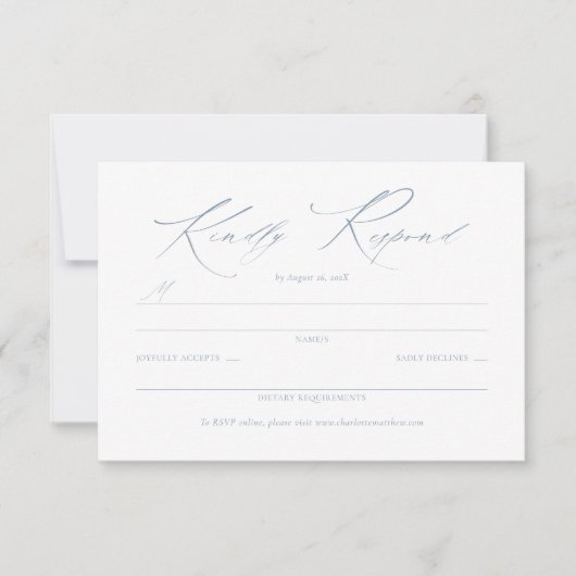 Elegant sierlijk script Dusty Blue Wedding RSVP (Voorkant)