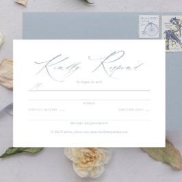 Elegant sierlijk script Dusty Blue Wedding RSVP Kaartje