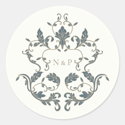Elegant Sierlijk Trouw Monogram Ronde Sticker (Voorkant)