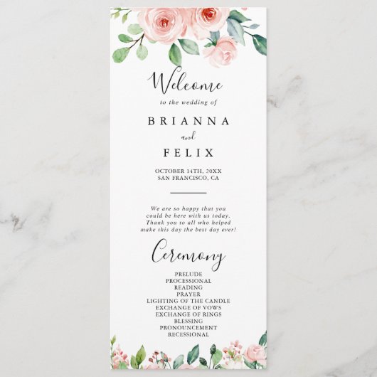 Elegant sierlijke herfst bloemenbruiloft programma programmakaart (Voorkant)