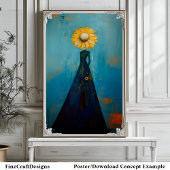 Elegant sierlijke lange willowy zonnebloem meisje poster