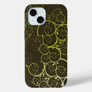Elegant sierspiraal groen wijnstokpatroon iPhone 15 case
