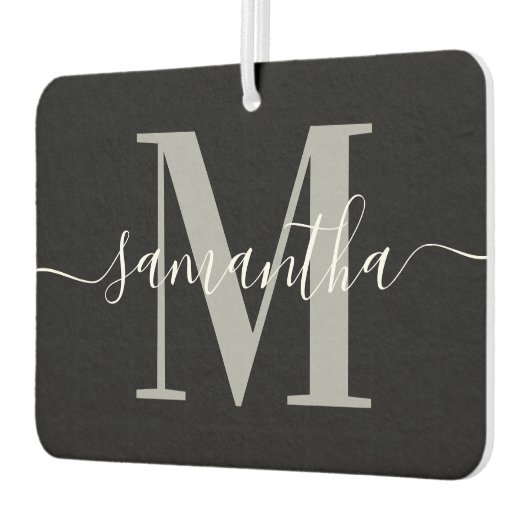 Elegant Signature Grey Modern Monogram Black Foto Luchtverfrisser (Links)