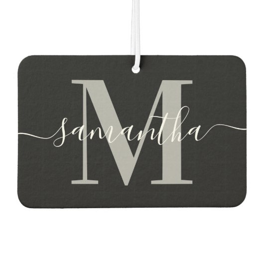 Elegant Signature Grey Modern Monogram Black Foto Luchtverfrisser (Voorkant)