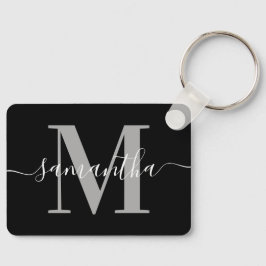 Elegant Signature Grey Modern Monogram Black Foto Sleutelhanger