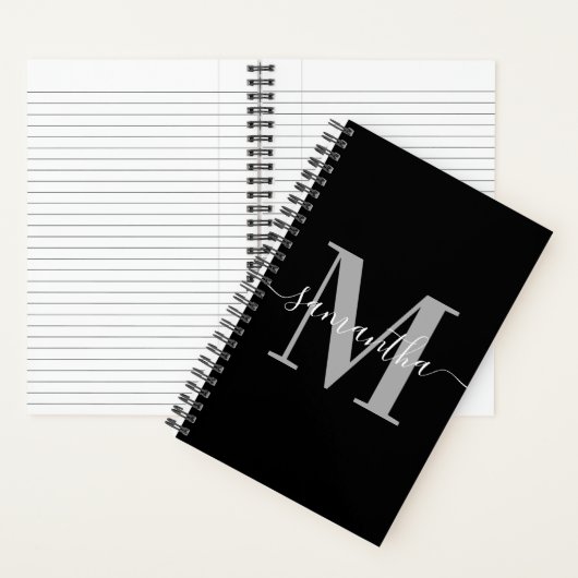 Elegant Signature Grey Modern Monogram Black Notitieboek (Binnen)