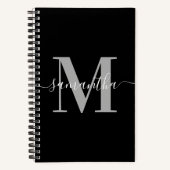 Elegant Signature Grey Modern Monogram Black Notitieboek (Voorkant)