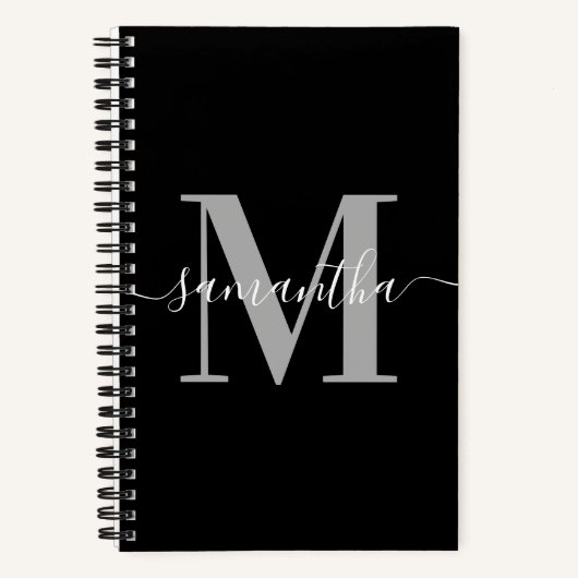 Elegant Signature Grey Modern Monogram Black Notitieboek (Voorkant)