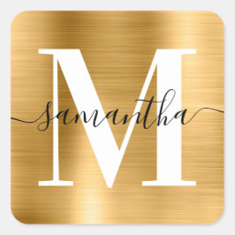 Elegant Signature Modern Monogram Gold Foil Vierkante Sticker