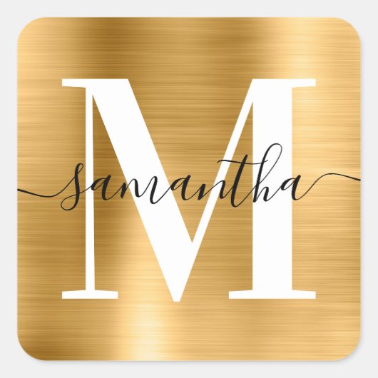 Elegant Signature Modern Monogram Gold Foil Vierkante Sticker (Voorkant)
