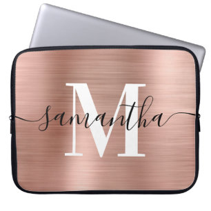 Elegant Signature Modern Monogram Roos Gold Foil Laptop Sleeve
