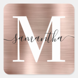 Elegant Signature Modern Monogram Roos Gold Foil Vierkante Sticker