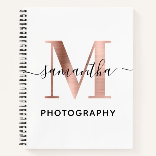 Elegant Signature Roos Gold M Monogram Logo Notitieboek (Voorkant)