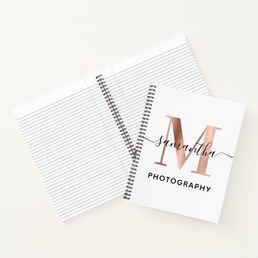 Elegant Signature Roos Gold M Monogram Logo Notitieboek (Binnen)