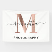 Elegant Signature Roos Gold M Monogram Logo Spandoek (Horizontaal)