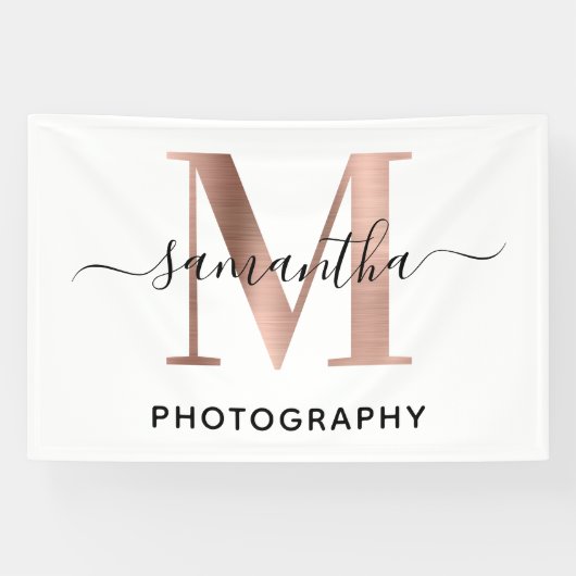 Elegant Signature Roos Gold M Monogram Logo Spandoek (Horizontaal)