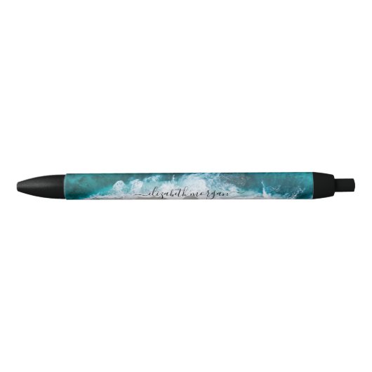 Elegant Signature Script Aqua Blue Green Beach Zwarte Inkt Pen (Voorkant)