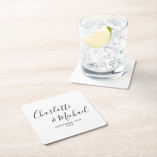 Elegant Signature Script Black and White Wedding Kartonnen Onderzetters (Insitu)