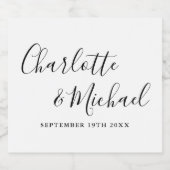 Elegant Signature Script Black and White Wedding Sparkling Wijnetiket (Enkel label)